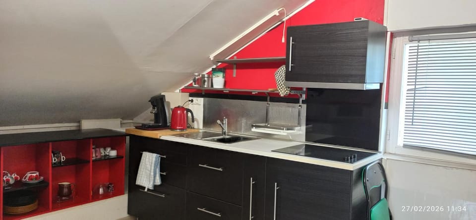 Kitchen or kitchenette, stove