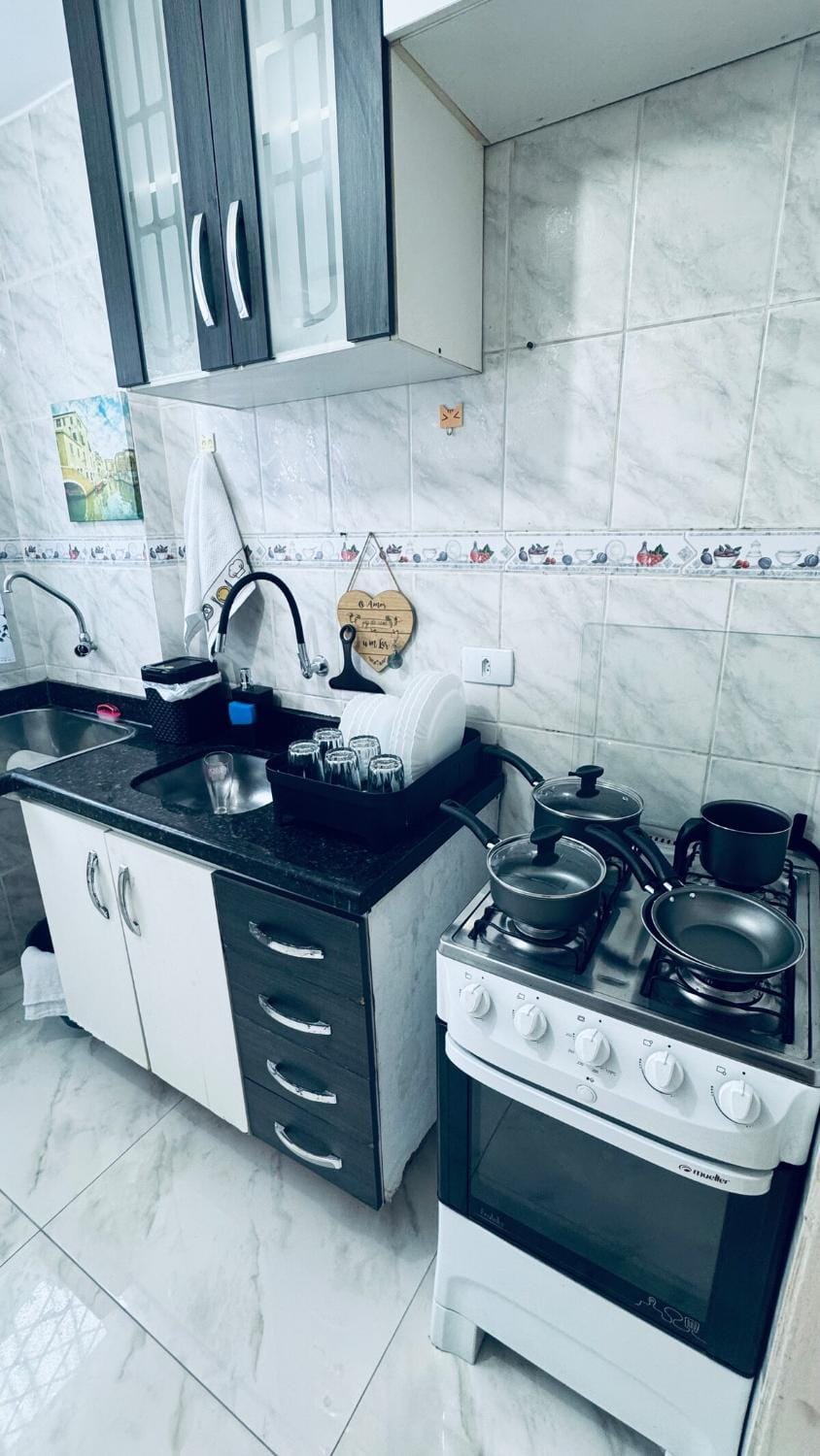 Kitchen or kitchenette, stove