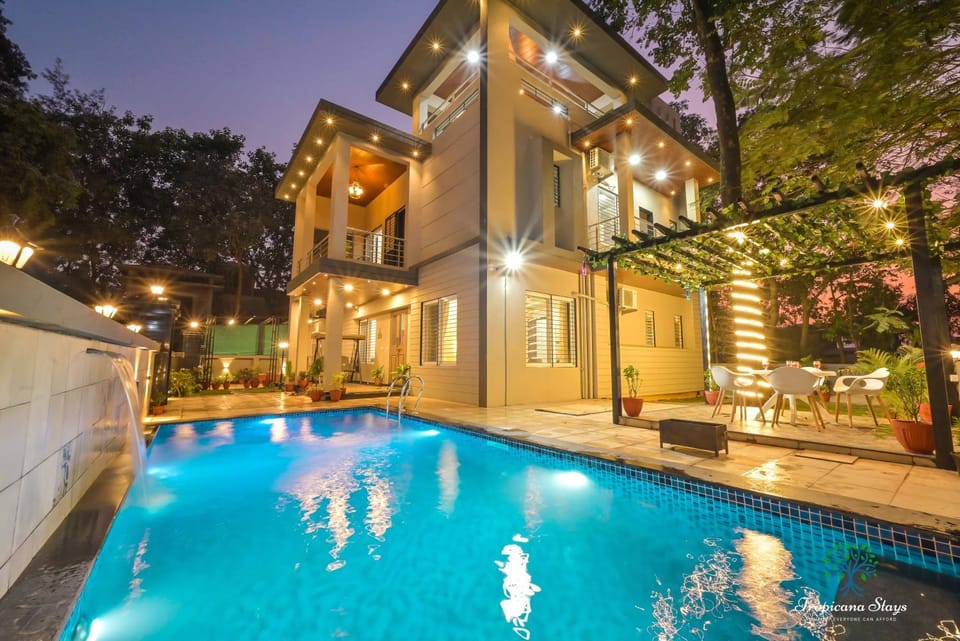 Property building, Night, Swimming pool