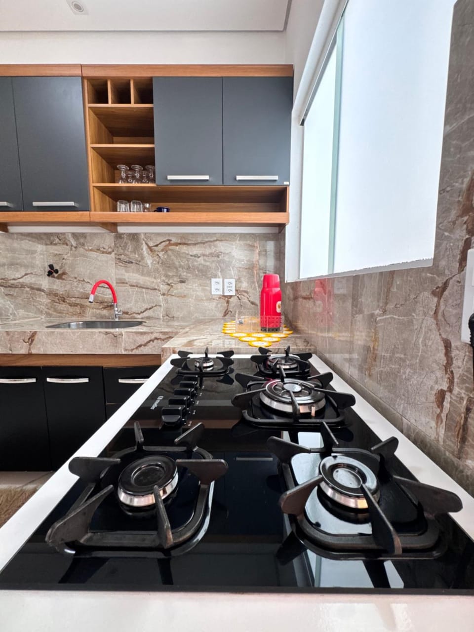 Kitchen or kitchenette, stove