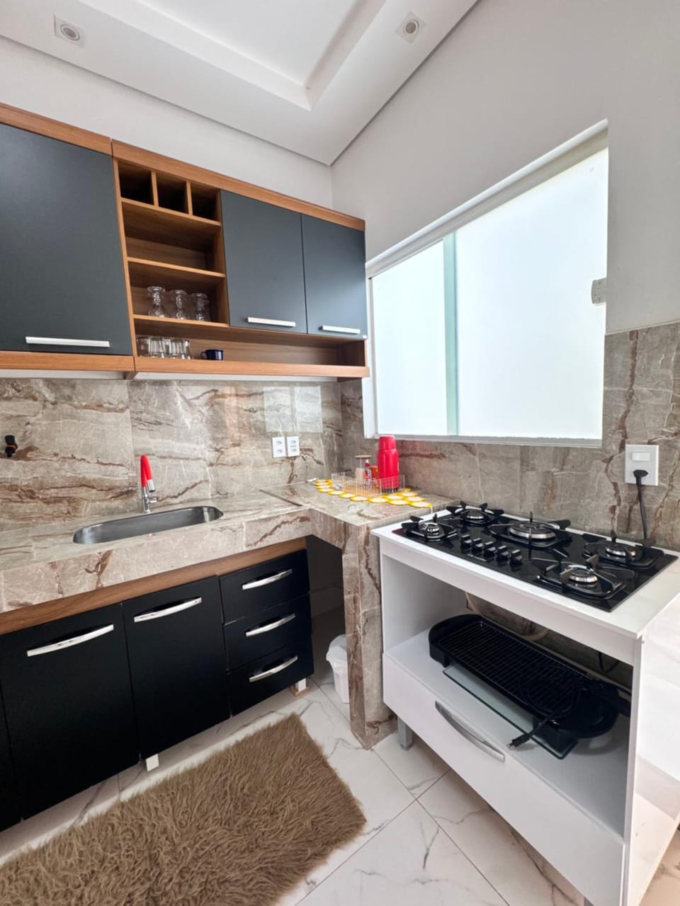 Kitchen or kitchenette, stove