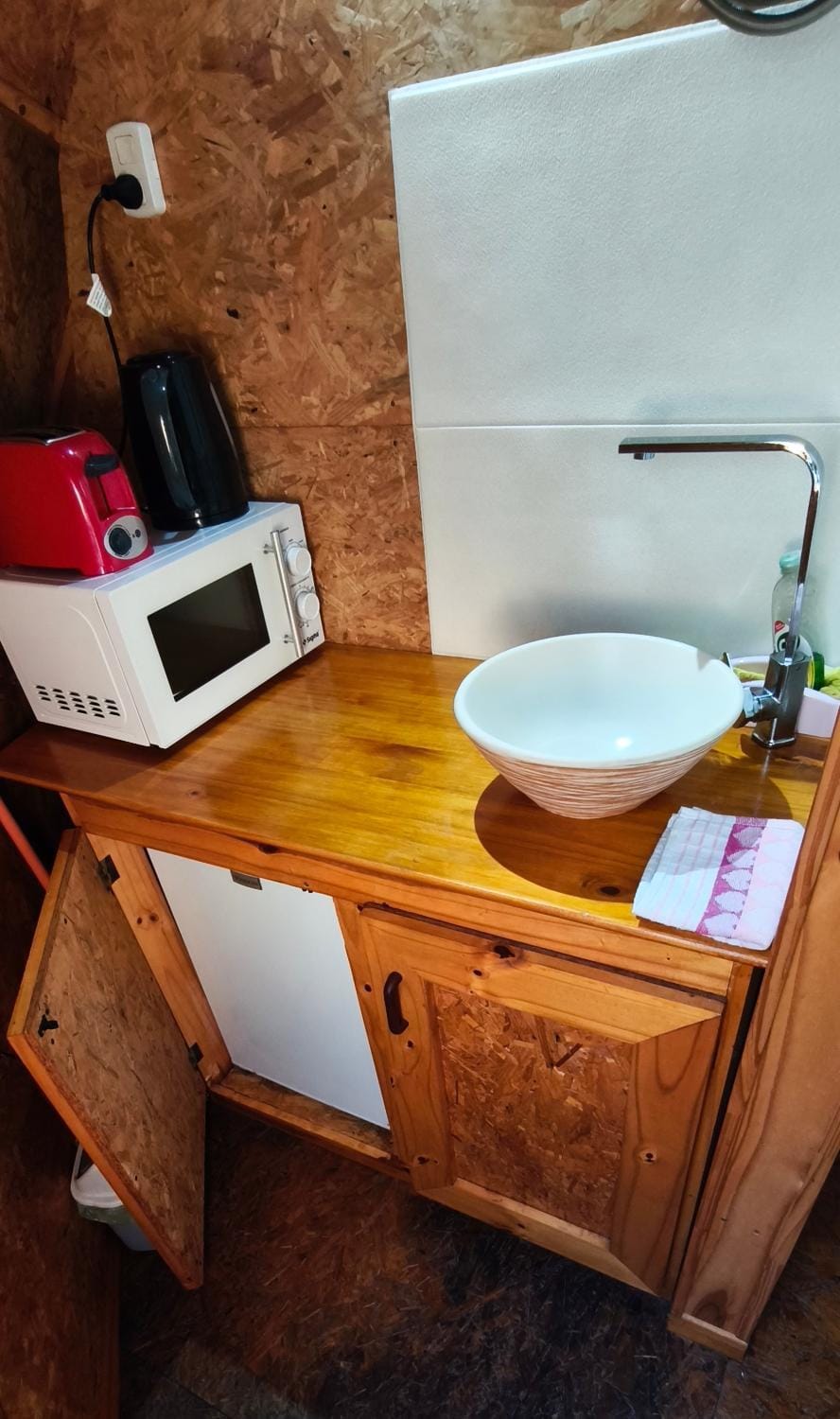 Kitchen or kitchenette, microwave