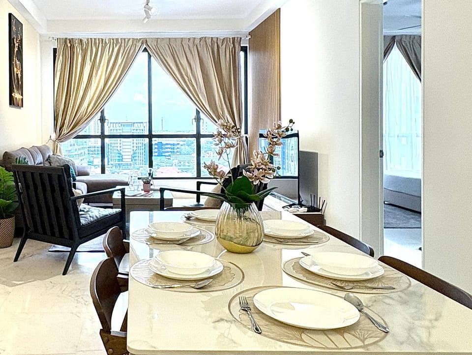 Living room, Dining area, City view, air conditioner