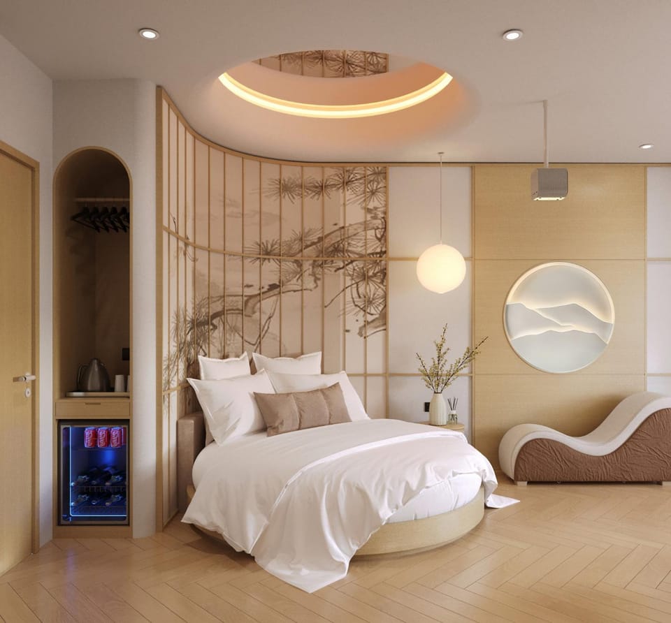 Bed, minibar