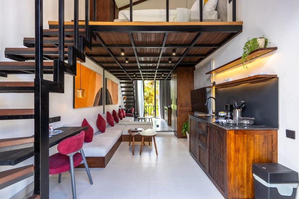 Kitchen or kitchenette, Living room, Seating area