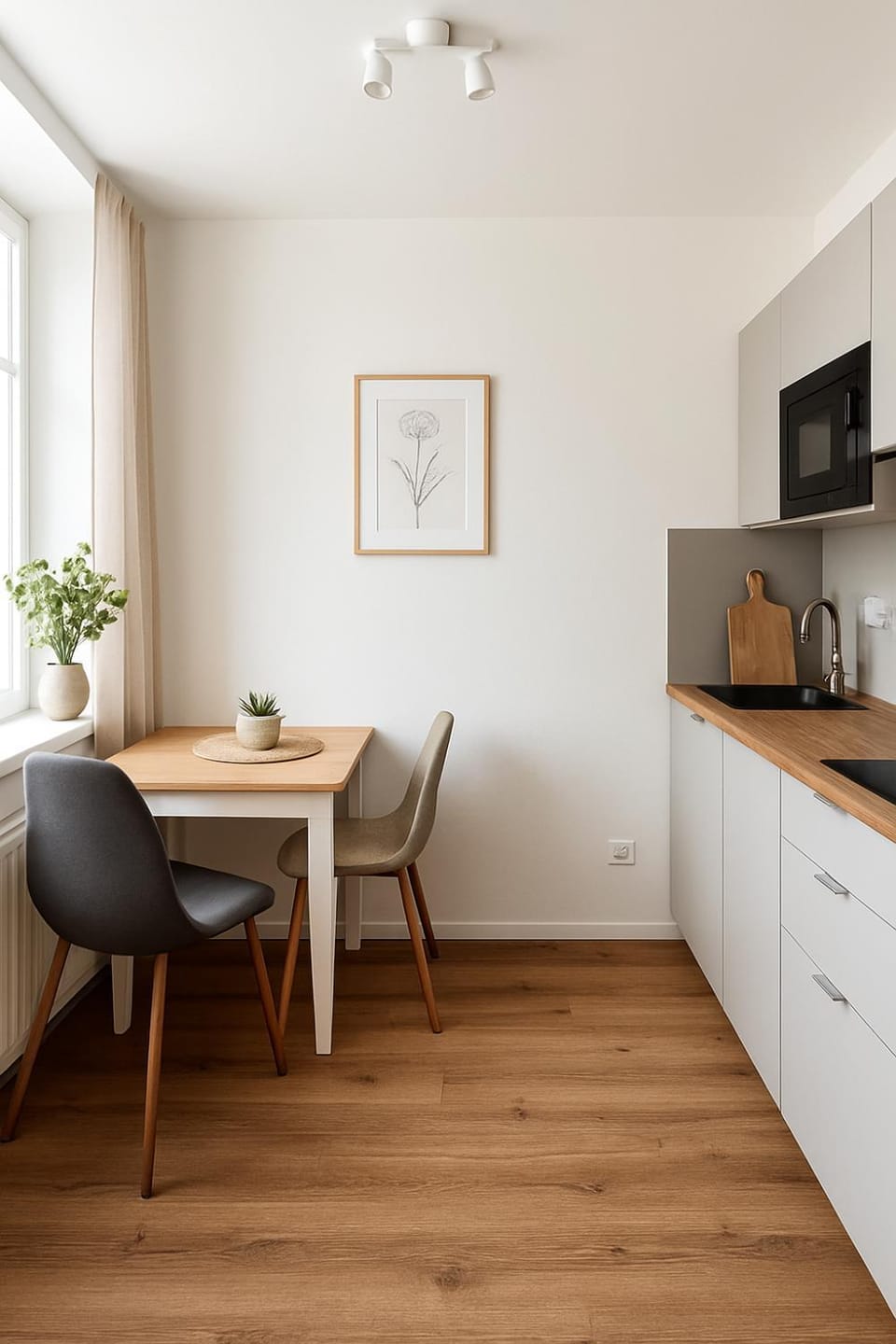 Kitchen or kitchenette, Photo of the whole room, microwave, stove
