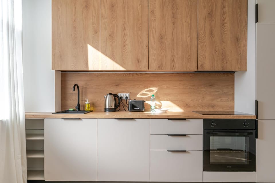 Kitchen or kitchenette, stove, toaster