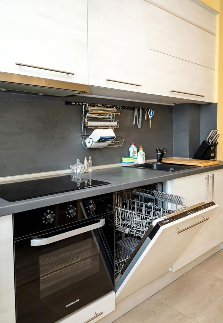 Kitchen or kitchenette, dishwasher, stove