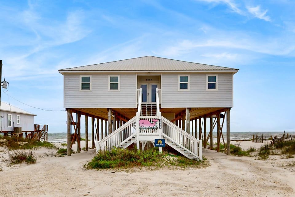 Dog friendly beach front home with stunning views gas grill and elevator House in Dauphin Island