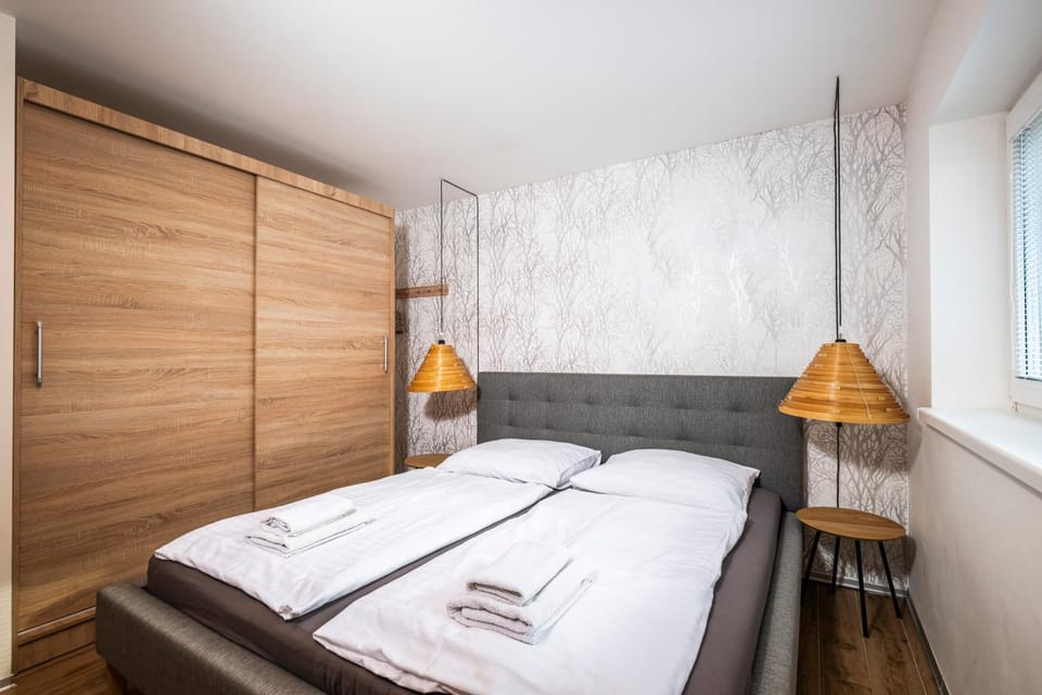 Bed, Photo of the whole room, Bedroom, towels, wardrobe