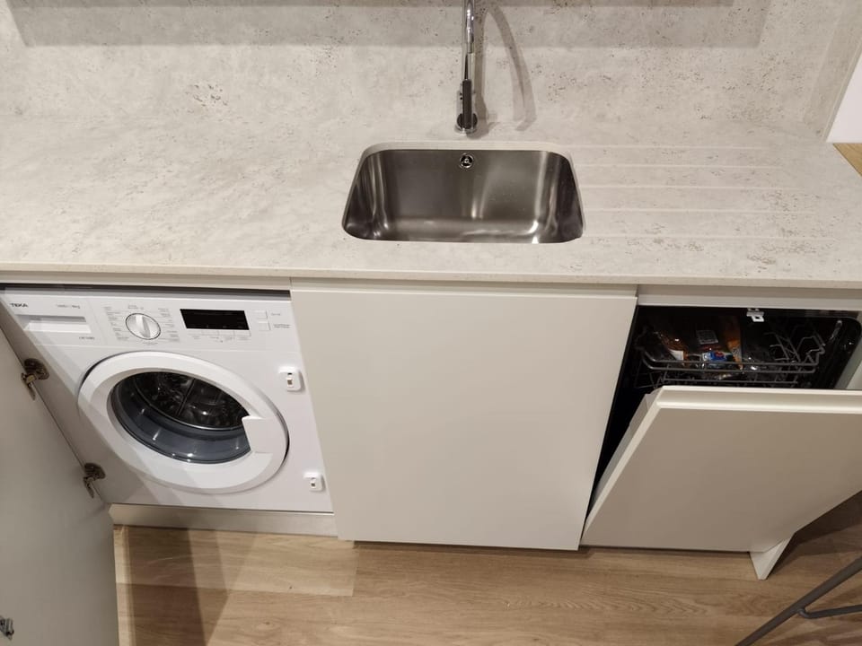 Kitchen or kitchenette, dishwasher, washing machine