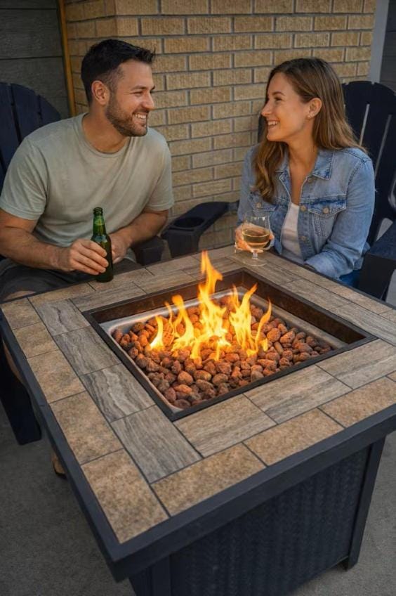 Patio, Seating area, fireplace