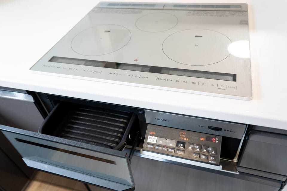 Kitchen or kitchenette, stove