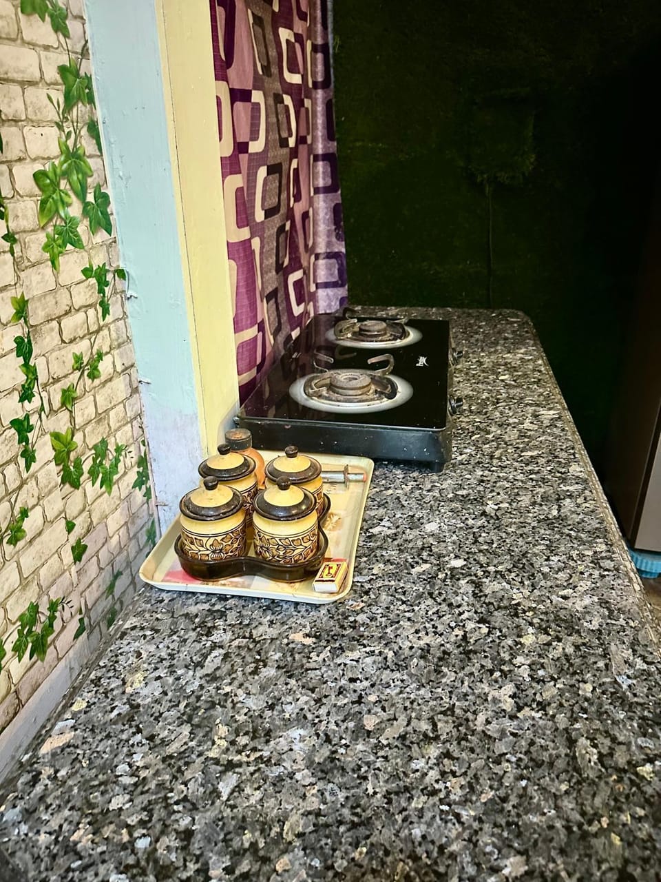 Kitchen or kitchenette, stove