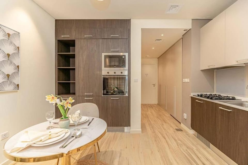Dining area, microwave, oven, stove, kitchen