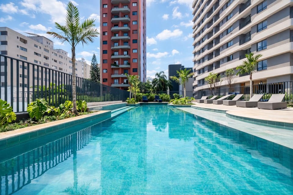 Property building, Pool view, Swimming pool, sunbed