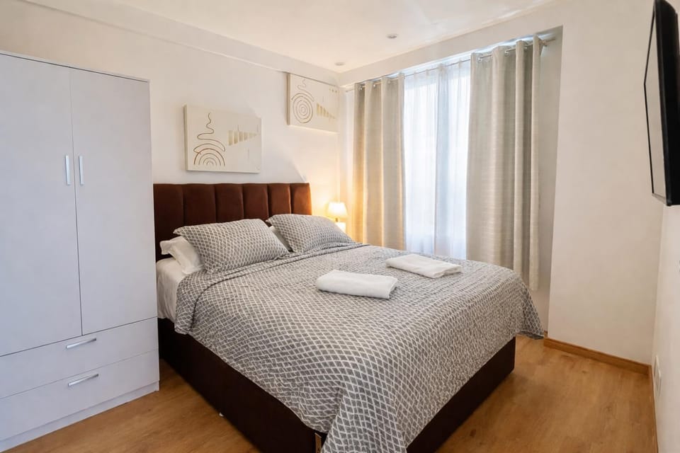 Bed, Photo of the whole room, Bedroom, towels, wardrobe