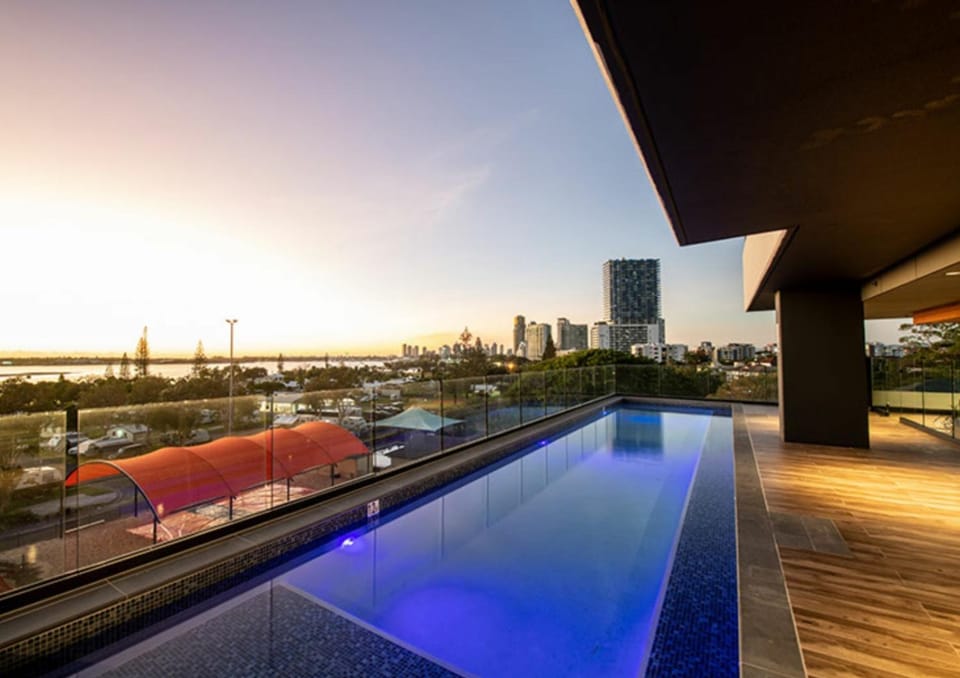 Pool view, Swimming pool, Sunset