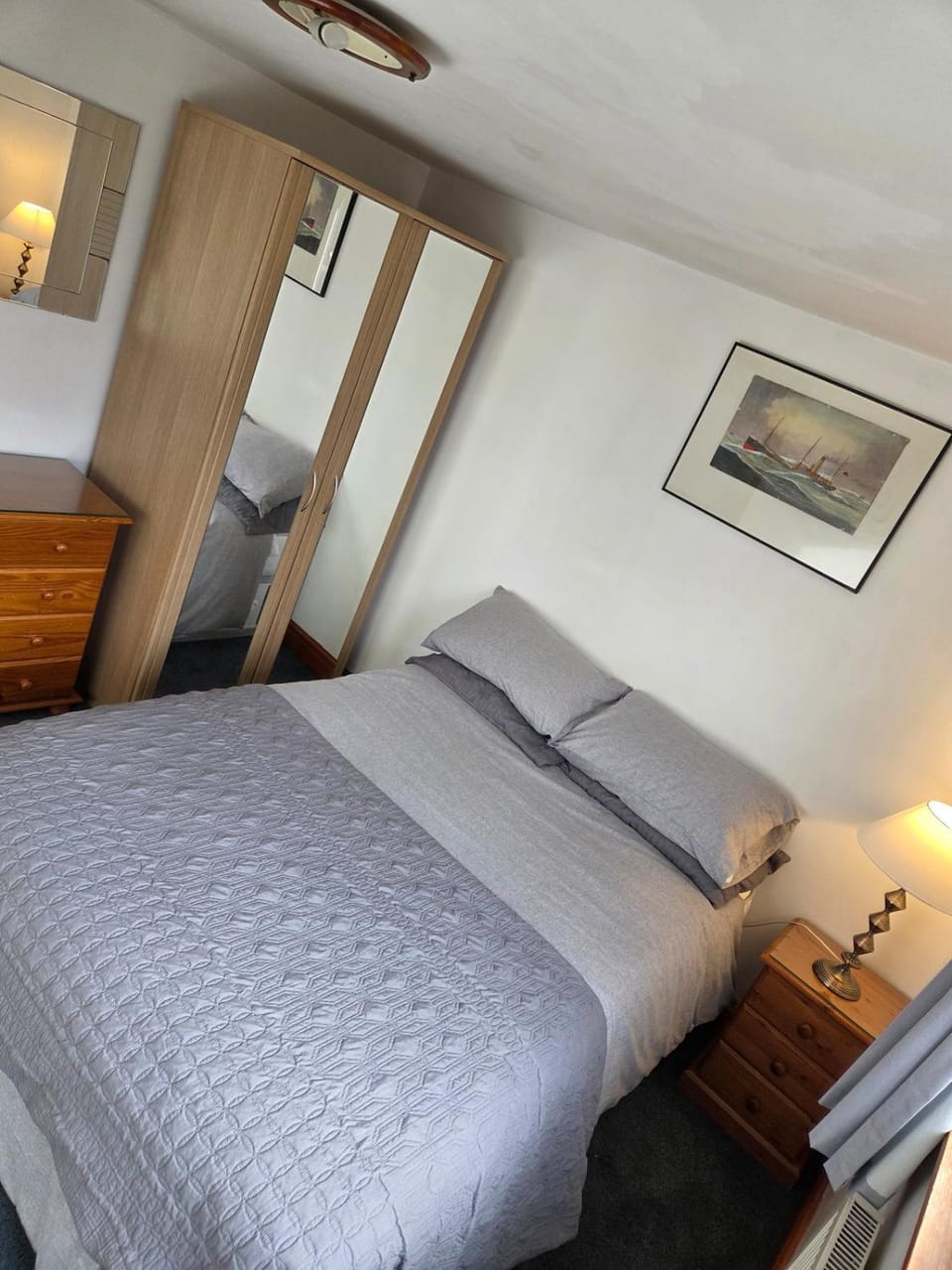 Bed, wardrobe