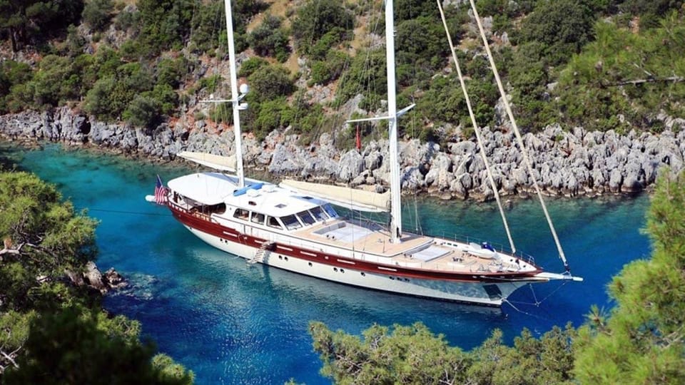 gold Docked boat in Fethiye