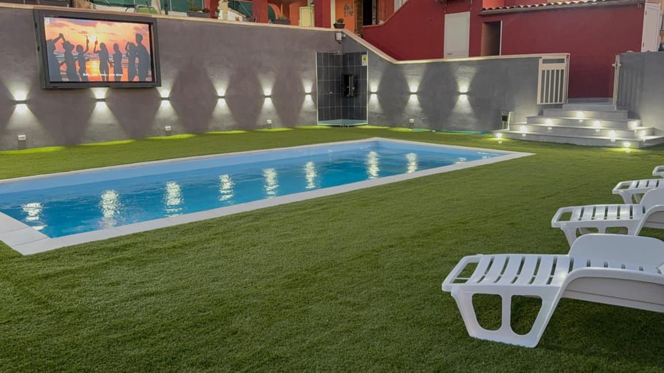 Property building, Living room, Swimming pool