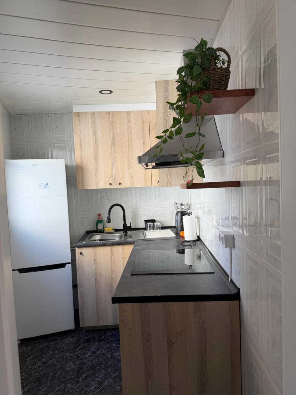 Kitchen or kitchenette, stove
