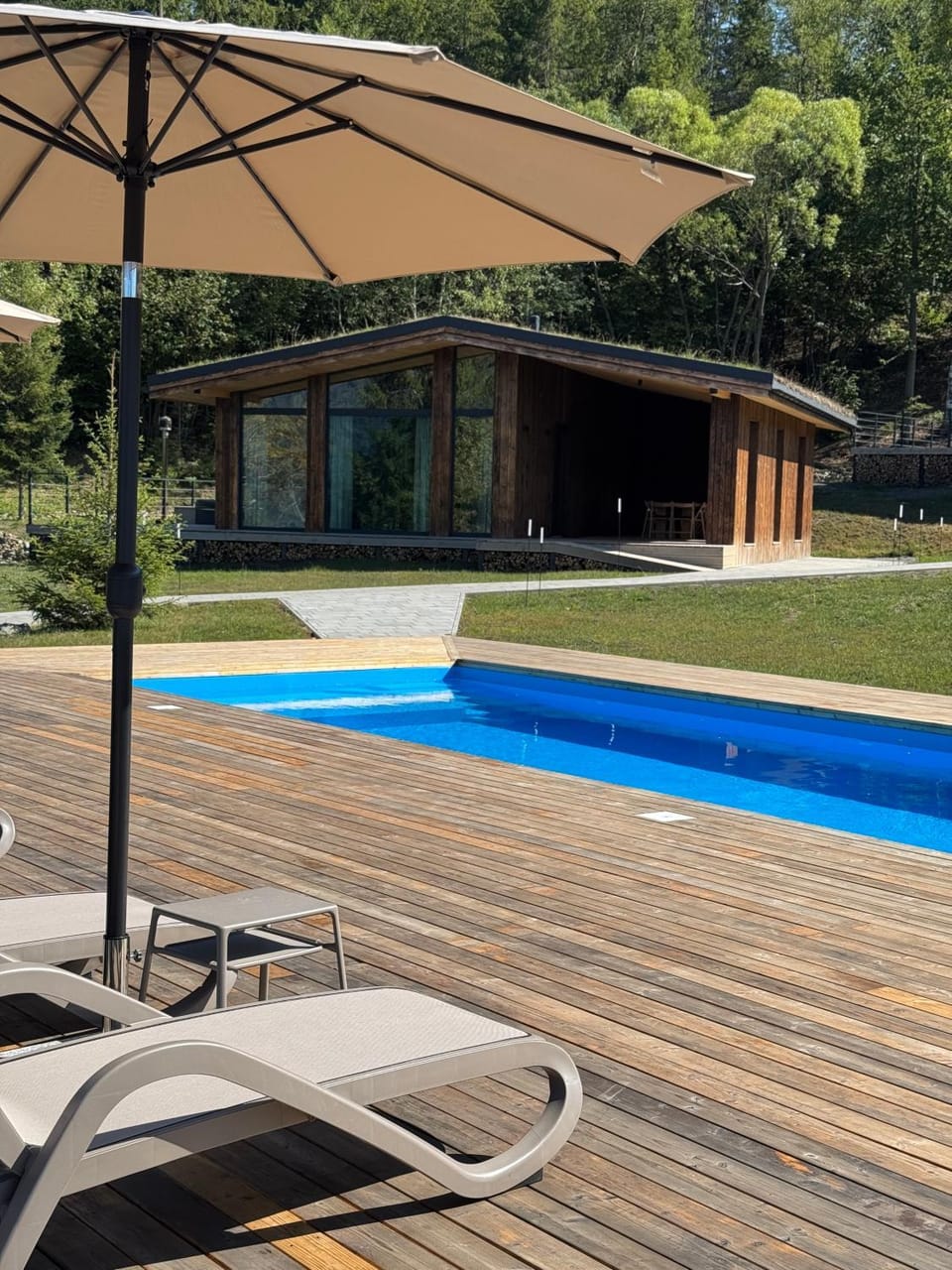 Swimming pool, sunbed