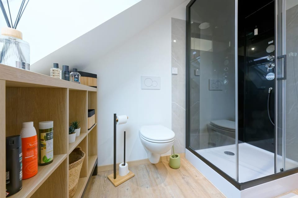 Shower, Toilet, Property building, Bathroom, towels