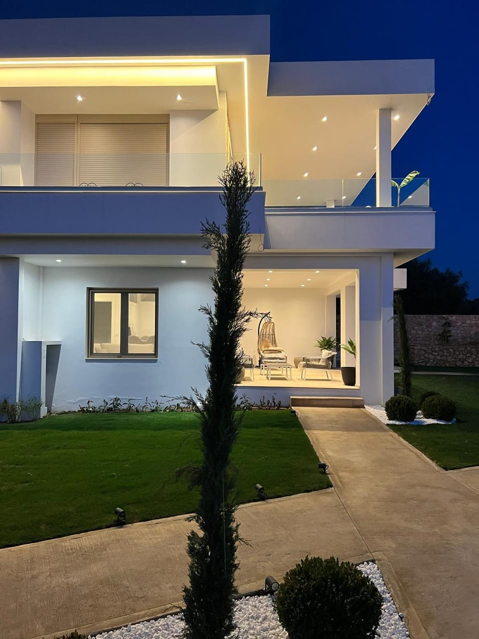 Property building, Patio, Night, Garden, Garden view