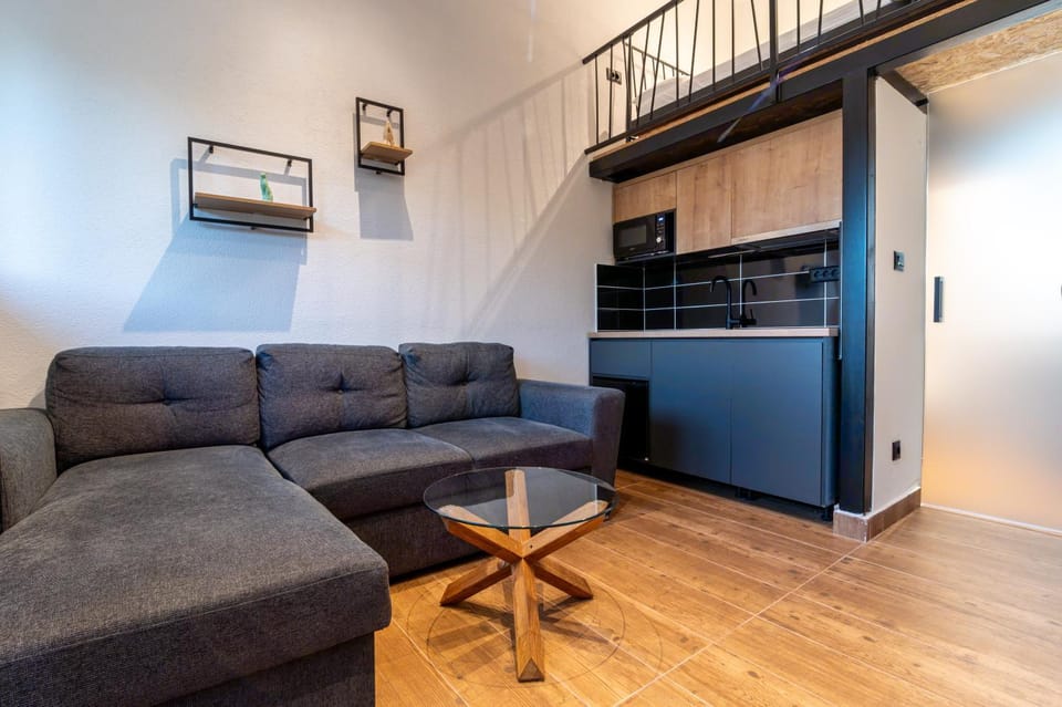 Kitchen or kitchenette, Living room, Seating area