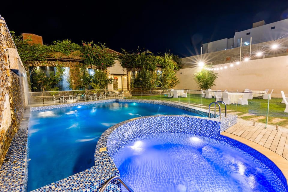 Night, Pool view, Swimming pool, Swimming pool