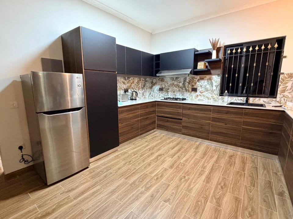 Kitchen or kitchenette, stove