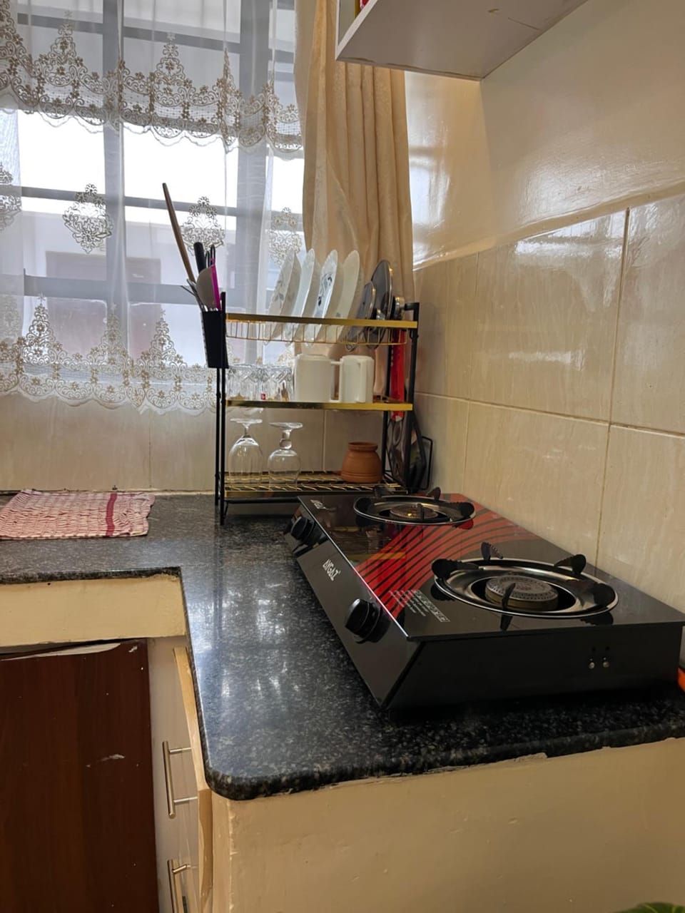 Kitchen or kitchenette, stove