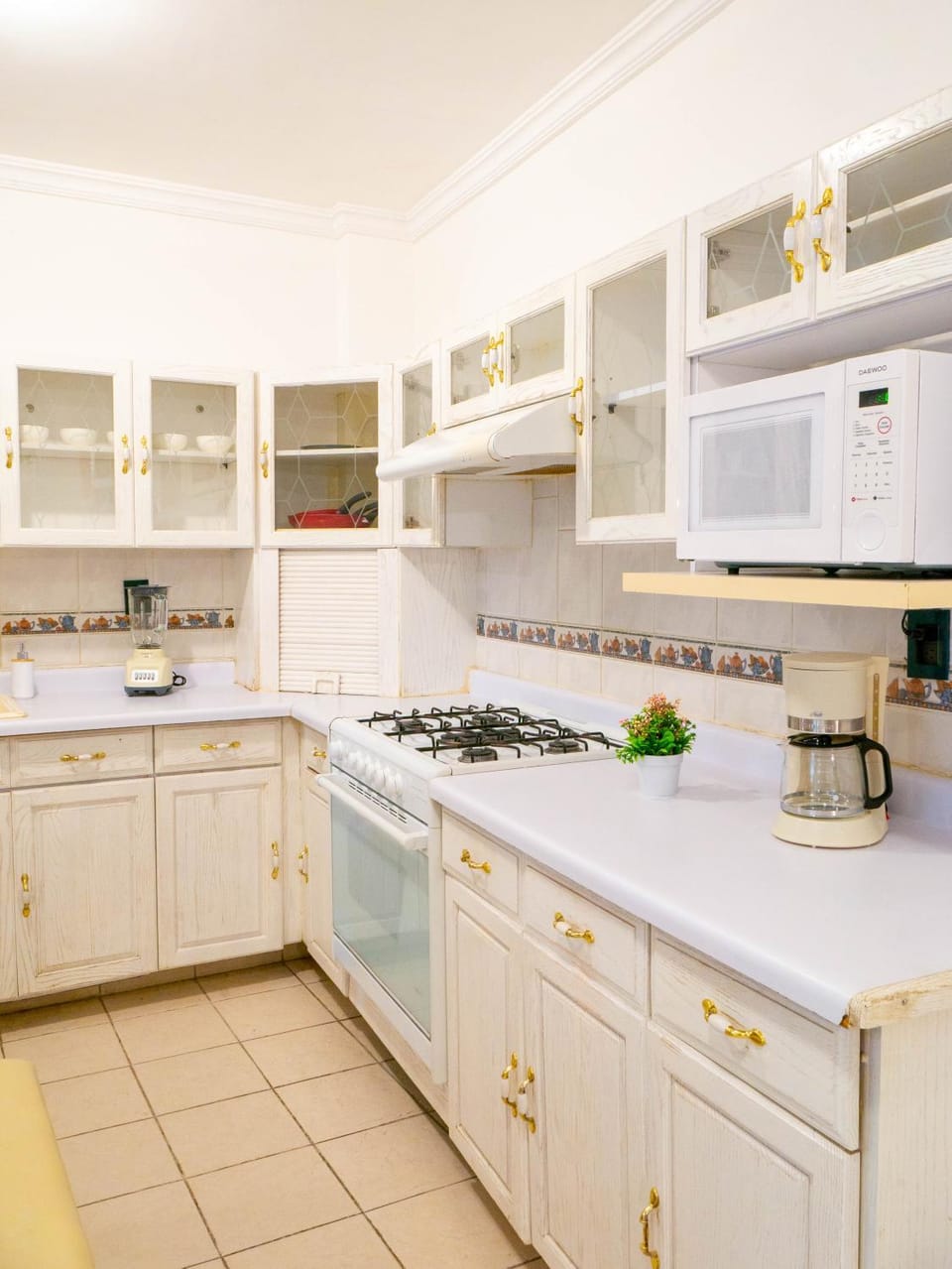 Kitchen or kitchenette, stove