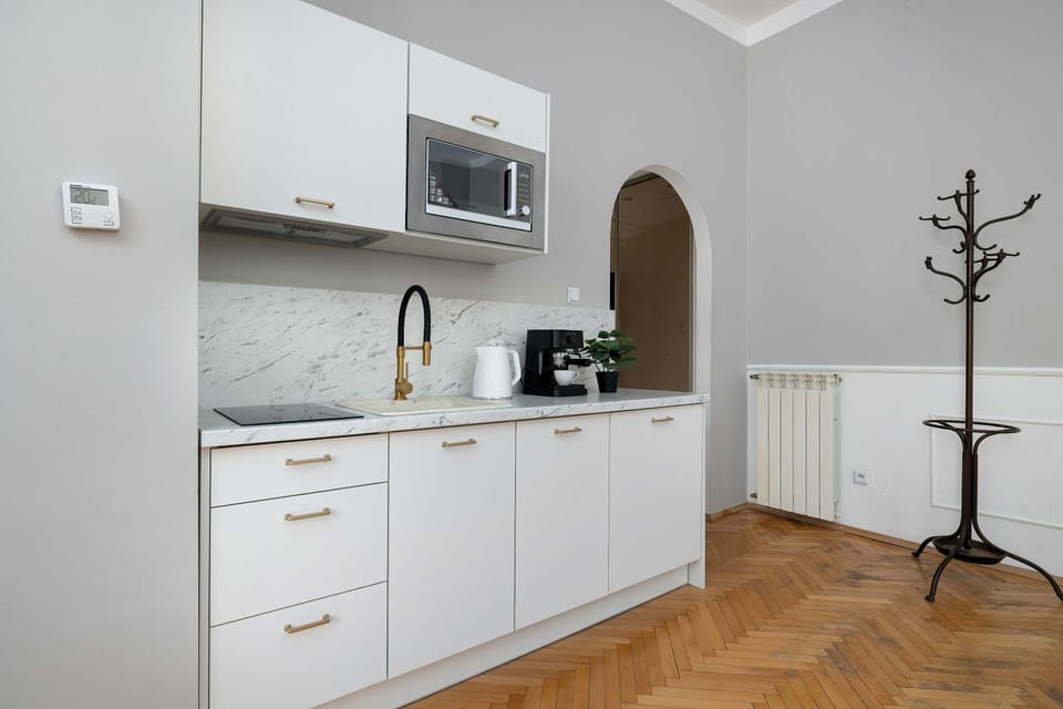 Coffee/tea facilities, Kitchen or kitchenette, stove