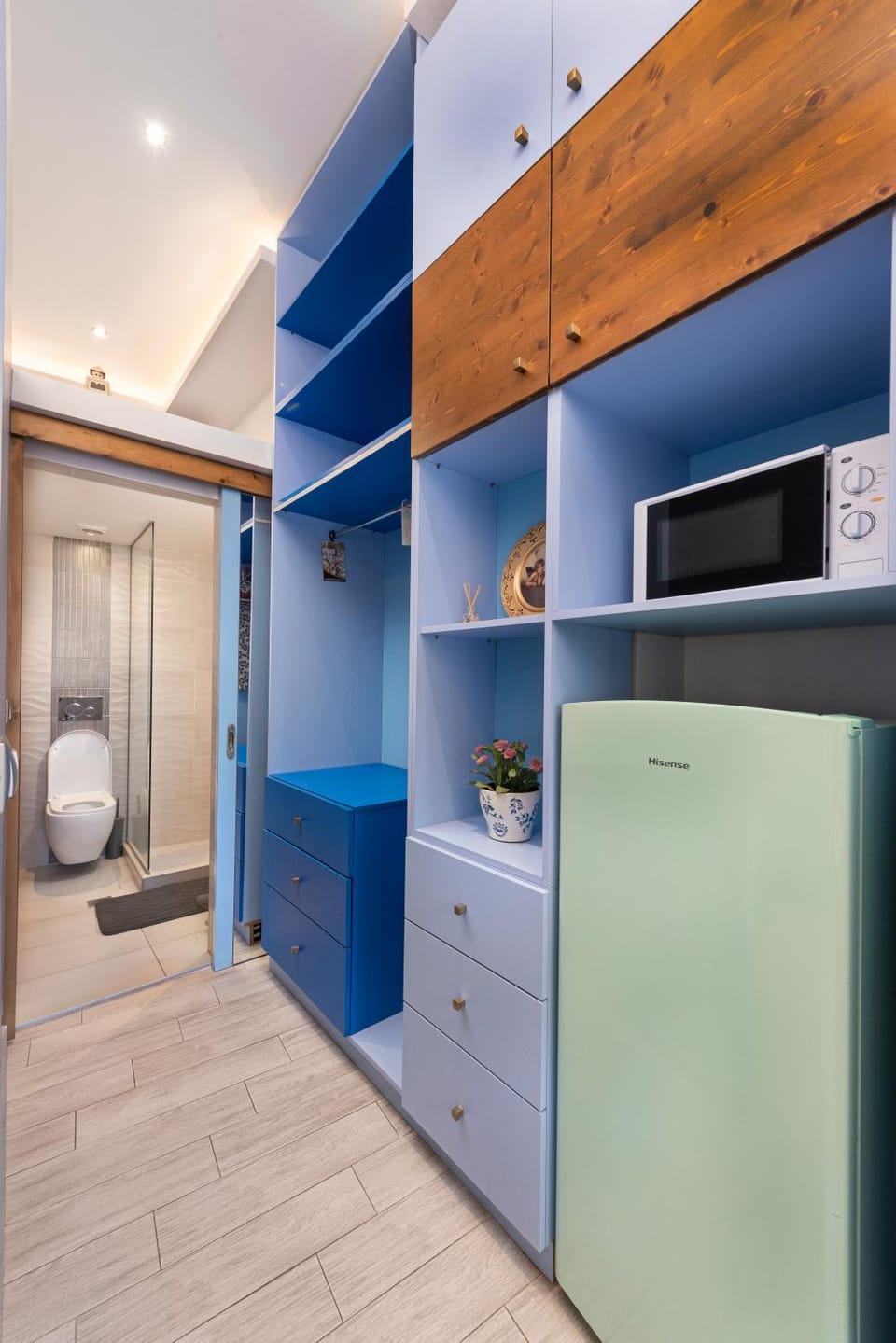 Toilet, microwave, wardrobe