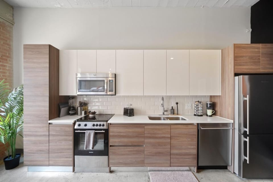 Kitchen or kitchenette, oven, stove, toaster