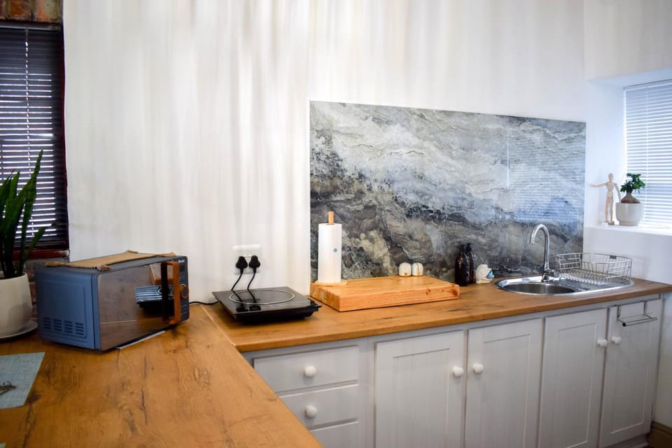 Kitchen or kitchenette, microwave, stove
