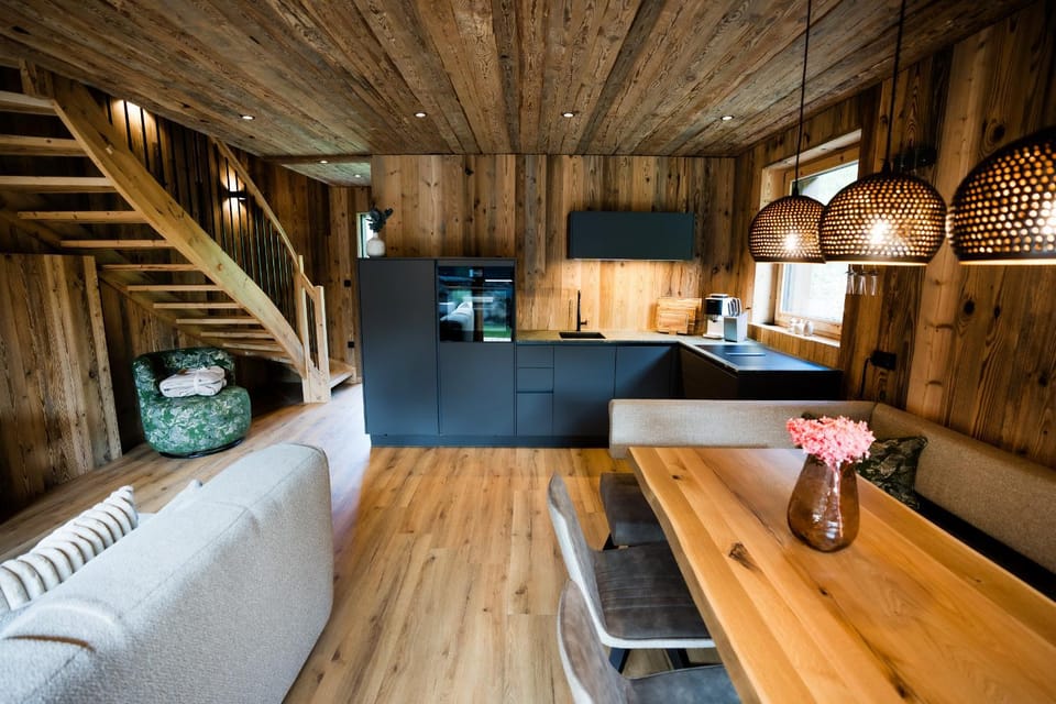 Living room, Dining area, stove, kitchen