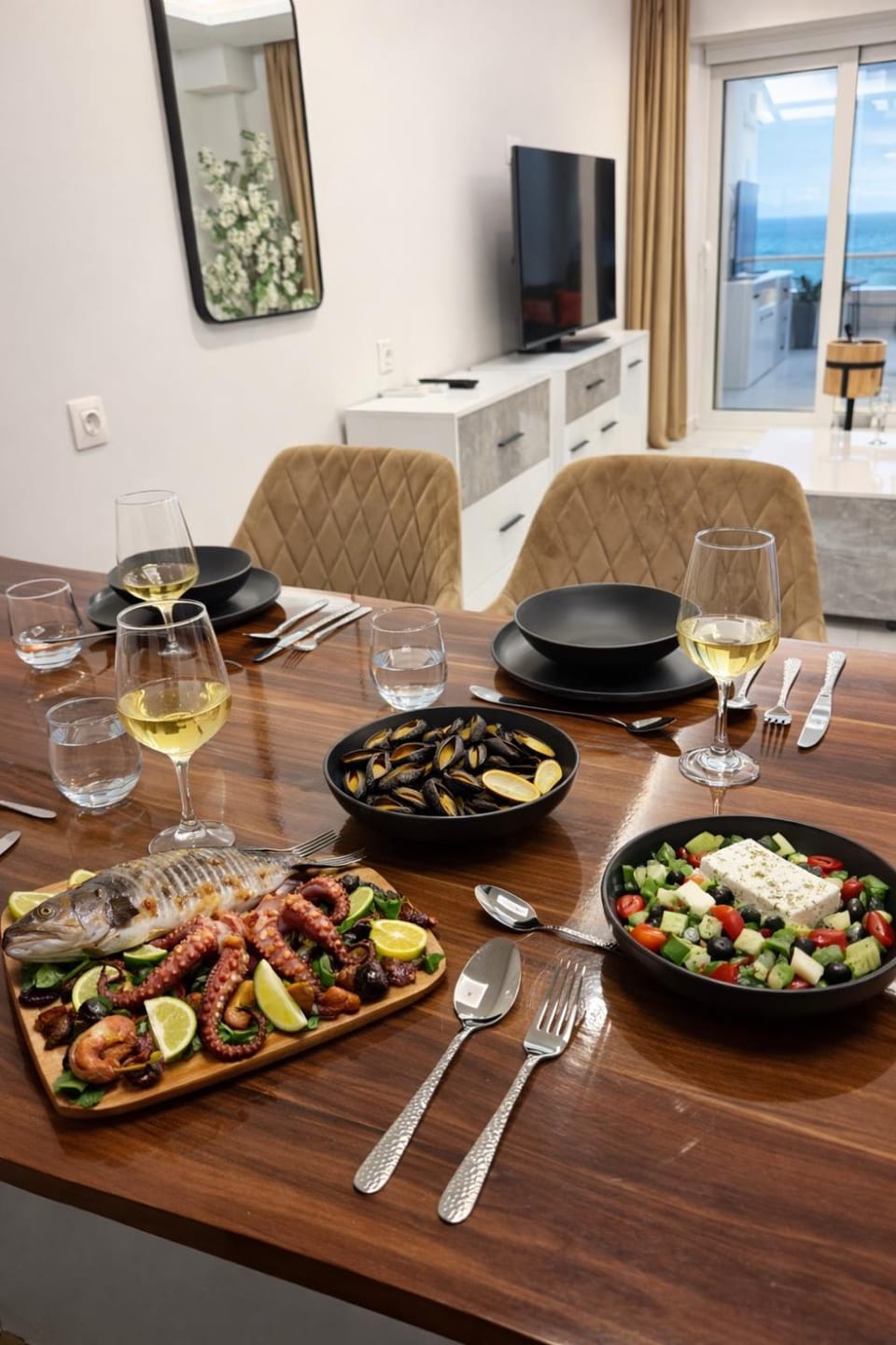 TV and multimedia, Food and drinks, Dining area, Food, Lunch, Dinner, Drinks, Alcoholic drinks