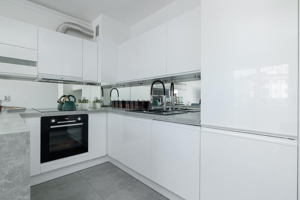 Kitchen or kitchenette, dishwasher, oven, stove