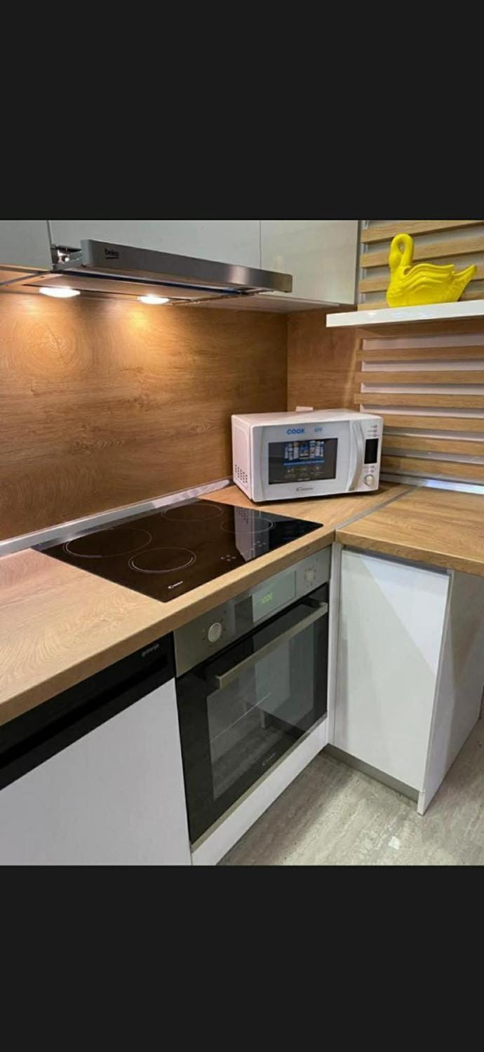 Kitchen or kitchenette, dishwasher, stove