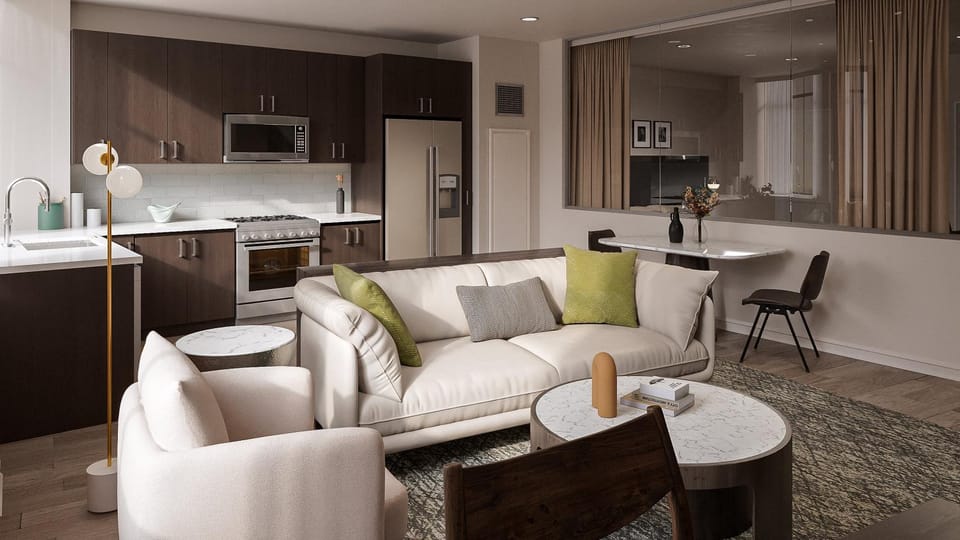 Living room, kitchen