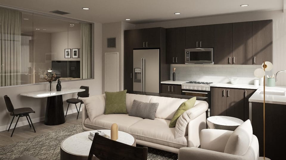 Living room, kitchen