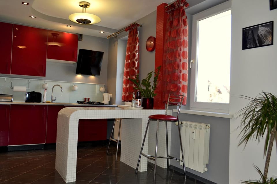 Kitchen or kitchenette, stove