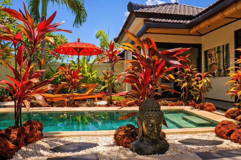 Patio, Day, Garden, Garden view, Swimming pool, sunbed
