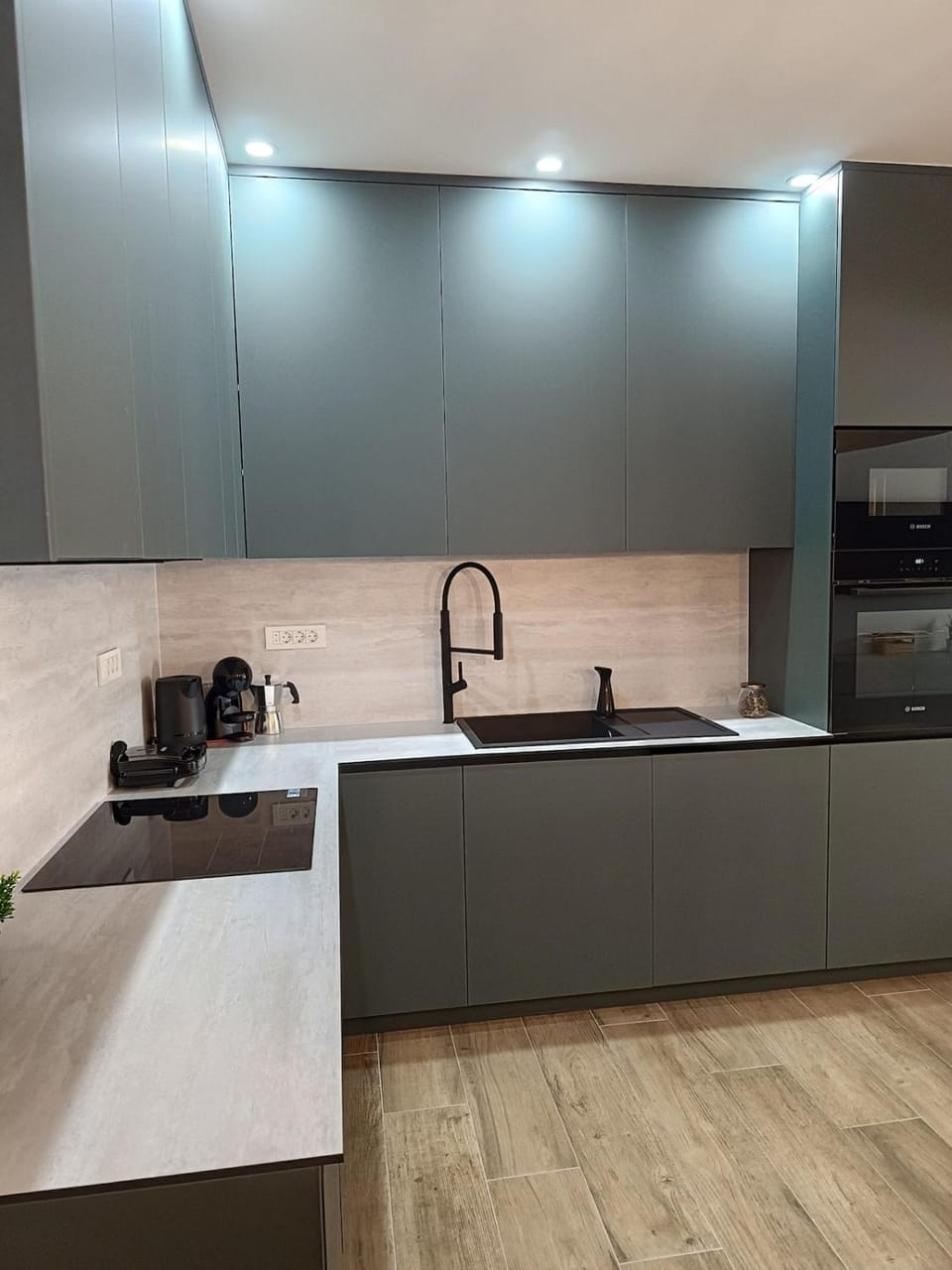 Kitchen or kitchenette, stove