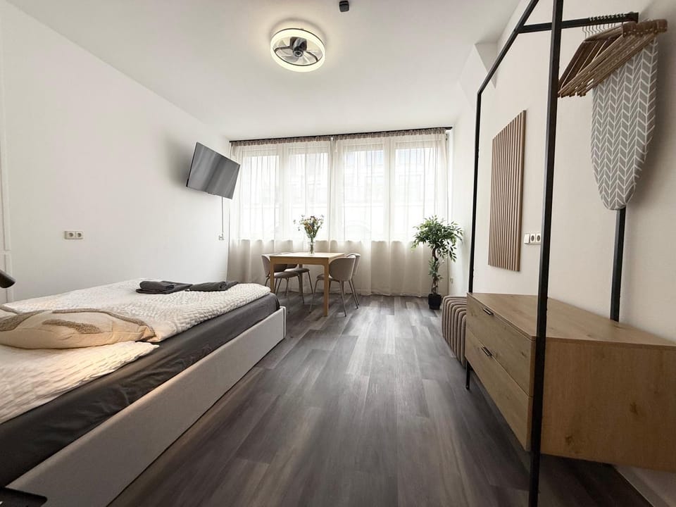 Bed, TV and multimedia, Living room, Photo of the whole room, Seating area, Bedroom