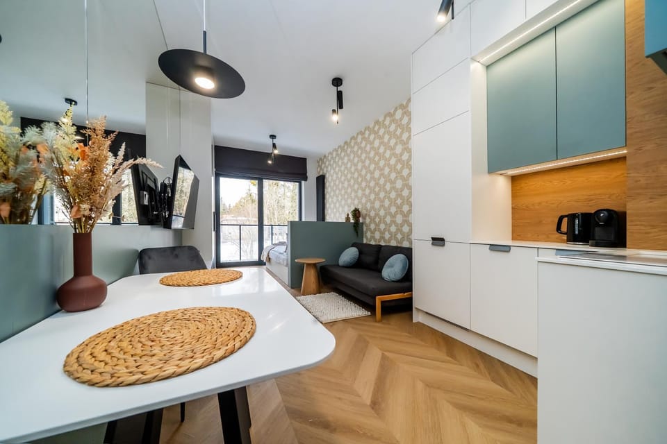 Kitchen or kitchenette, Living room, stove