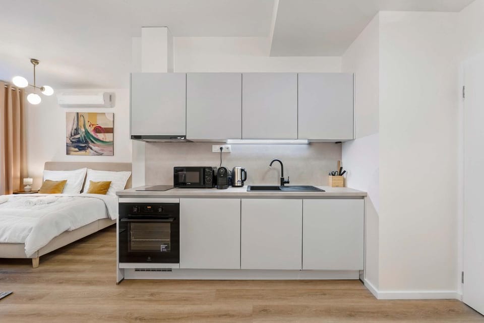 Bed, Coffee/tea facilities, Kitchen or kitchenette, Bedroom, oven, stove